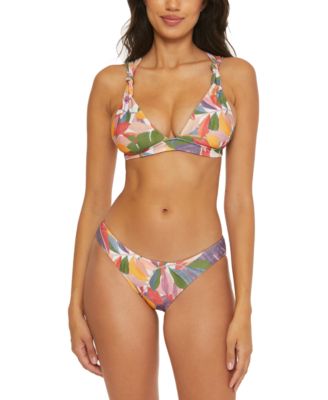 Becca Womens Bora Bora Printed Textured Halter Swim Top Hipster Bikini Bottoms