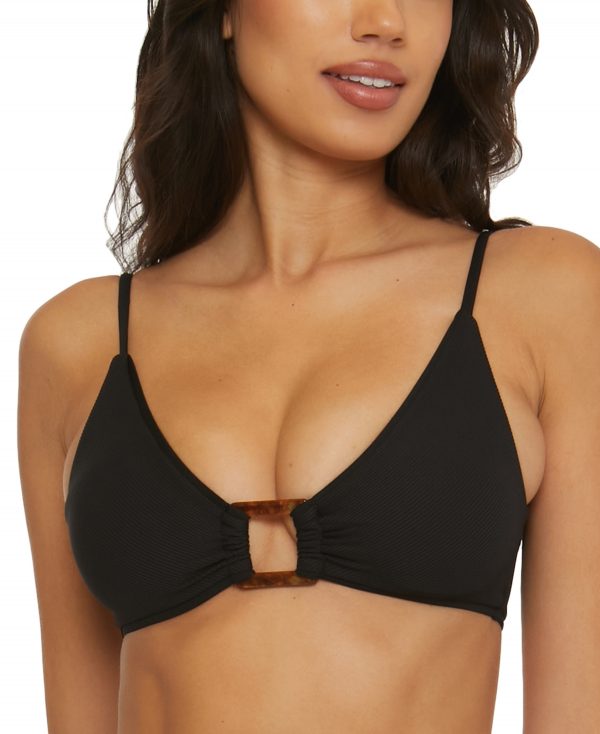 Becca Women's Modern Edge Convertible Ribbed Bikini Top - Black