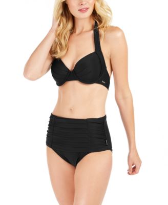 Calvin Klein Pleated Convertible Underwire Bikini Top Pleated High Waist Swim Bottoms