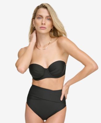 Calvin Klein Womens Molded Underwire Balconette Bikini Top High Waist Cross Over Tummy Control Bikini Bottoms