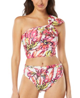 Carmen Marc Valvo Womens Convertible One Shoulder Floral Print Bikini Top Bottoms