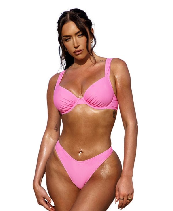 Cupshe Women's X Stassie Crystal Waters Underwire Top & V-Cut Hipster Bikini Set - Pink