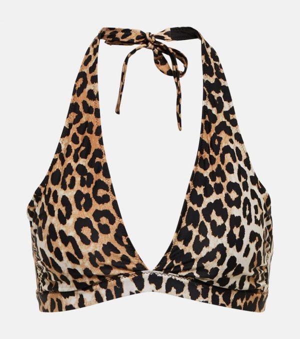 Ganni Leopard-print bikini top
