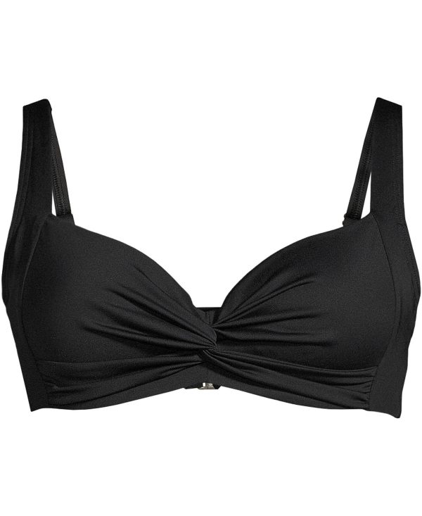 Lands' End Women's Ddd-Cup Twist Front Underwire Bikini Swimsuit Top Adjustable Straps - Black