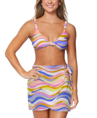 Raisins Juniors Jamaica Printed Bikini Top Sunshine Wrap Cover Up Skirt