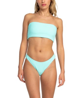 Roxy Juniors Aruba Textured Bandeau Bikini Top Side Tie Bikini Bottoms