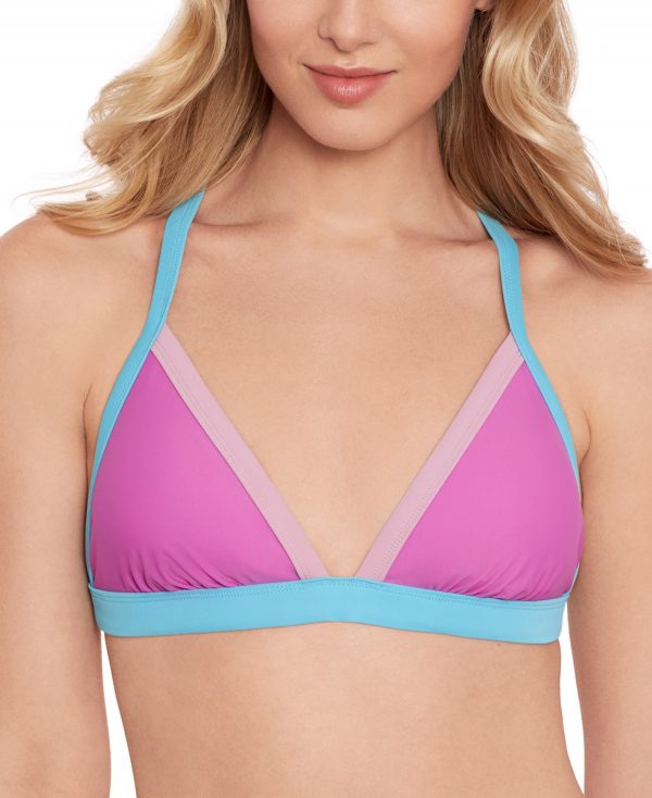 Salt + Cove Juniors' Contrast-Trim Triangle Bikini Top, Created for Macy's - Orchid Multi