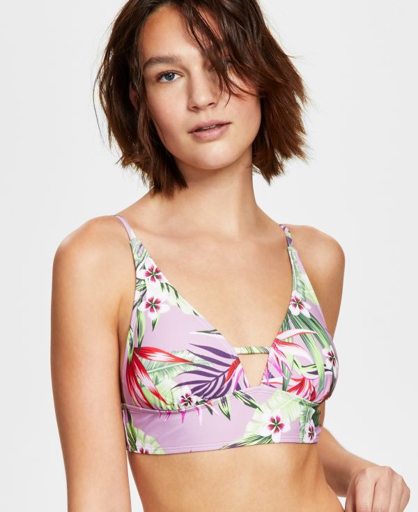 Salt+ Cove Juniors' Printed Front-Tab Bikini Top, Created For Macy's - Tropicali Dusty Violet