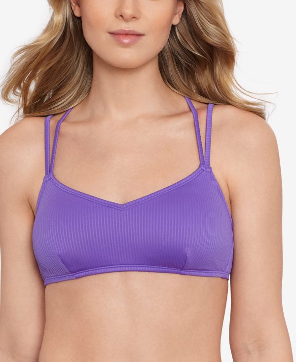 Salt + Cove Juniors' Raised Rib Strappy Bralette Bikini Top, Created for Macy's - Ultra Violet