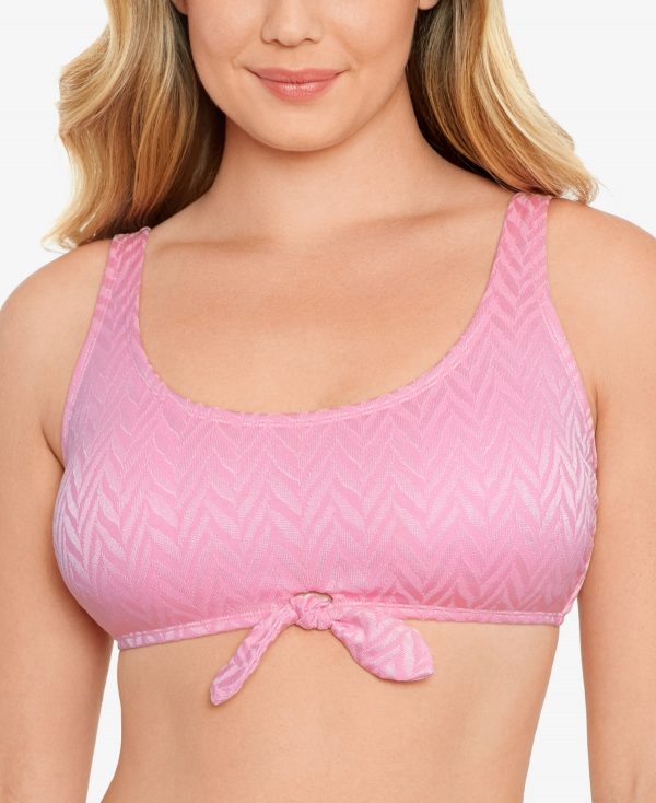 Salt + Cove Juniors' Tie-Front Bralette Bikini Top, Created for Macy's - Feather Jacquard Puff Pink