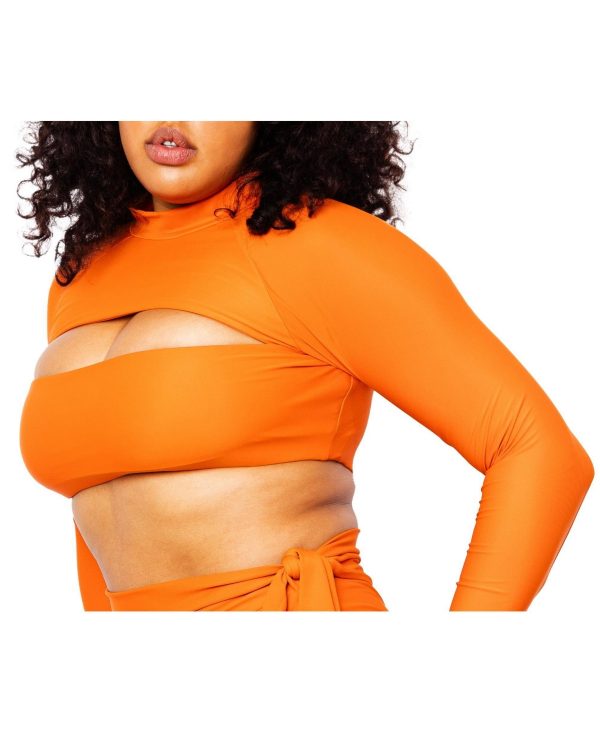 Women's Lydia Long Sleeve Bikini Top with Cutout - Miga Swimwear - Burnt orange