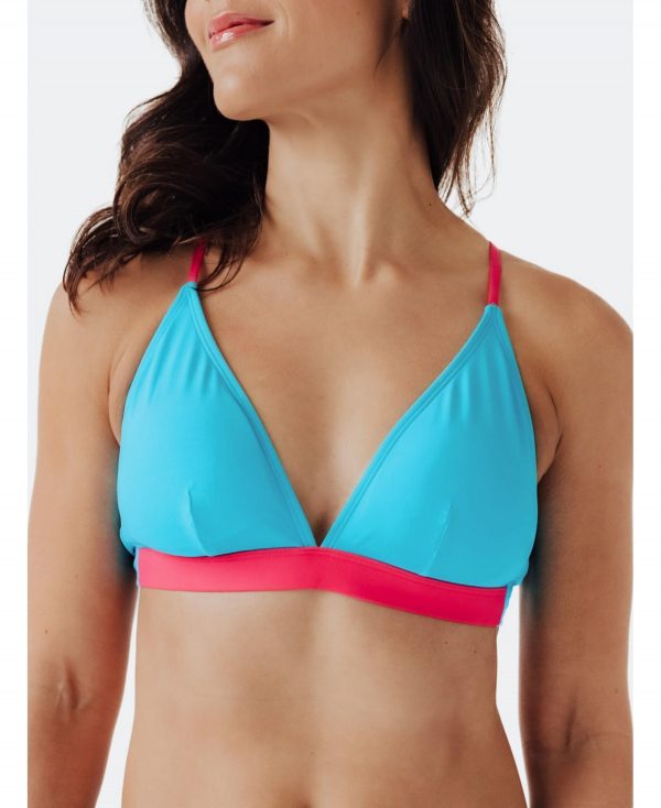 Women's Miami Vibes Triangle Swim Bikini Top - Turquoise blue and pink