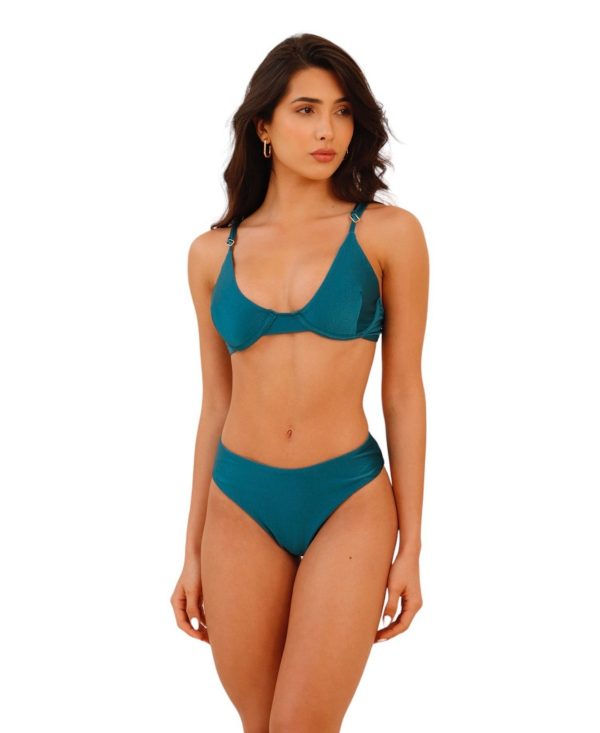 Adara Swimwear Women's Capri Bikini Set, Cheeky Scrunch Bottom, Underwire Top, Teal Blue - Teal blue