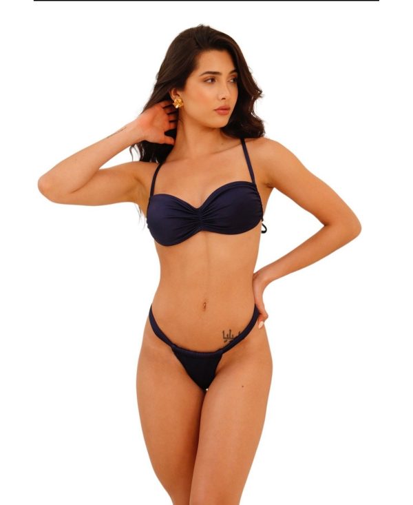 Adara Swimwear Women's Trevi Bikini Set, Scrunch Thong bottom Very Low Coverage, String Bandeau Top - Dark blue