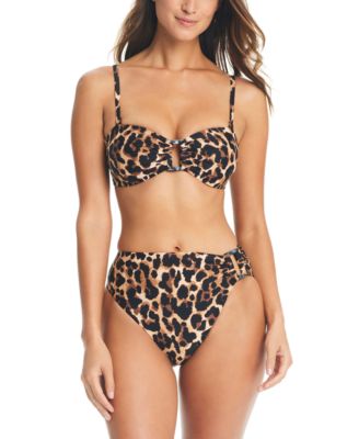 Bar Iii Womens Cheetah Ring Bandeau Bikini Top Cheetah Ring High Rise Bottoms Created For Macys