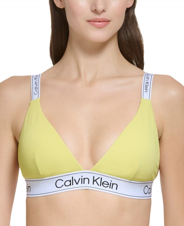 Calvin Klein Women's Ribbed Triangle Logo Bikini Top - Pear