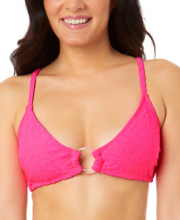 Salt + Cove Juniors' Pink Sizzle Terry Daisy Ring-Front Bralette Bikini Top, Created for Macy's - Pink