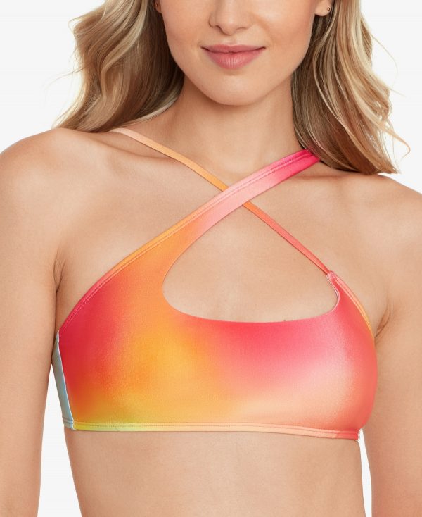 Salt + Cove Juniors' Printed Crisscross-Strap Bikini Top, Created For Macy's - Water Colors Multi
