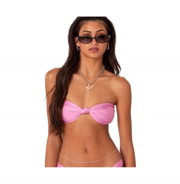 Women's Bikini Strapless Top With Knot - Pink